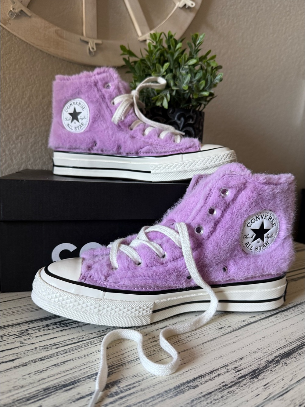 NEW! RARE! RETIRED! Converse Lavender Purple Fuzzy High-Top Sneakers 💜